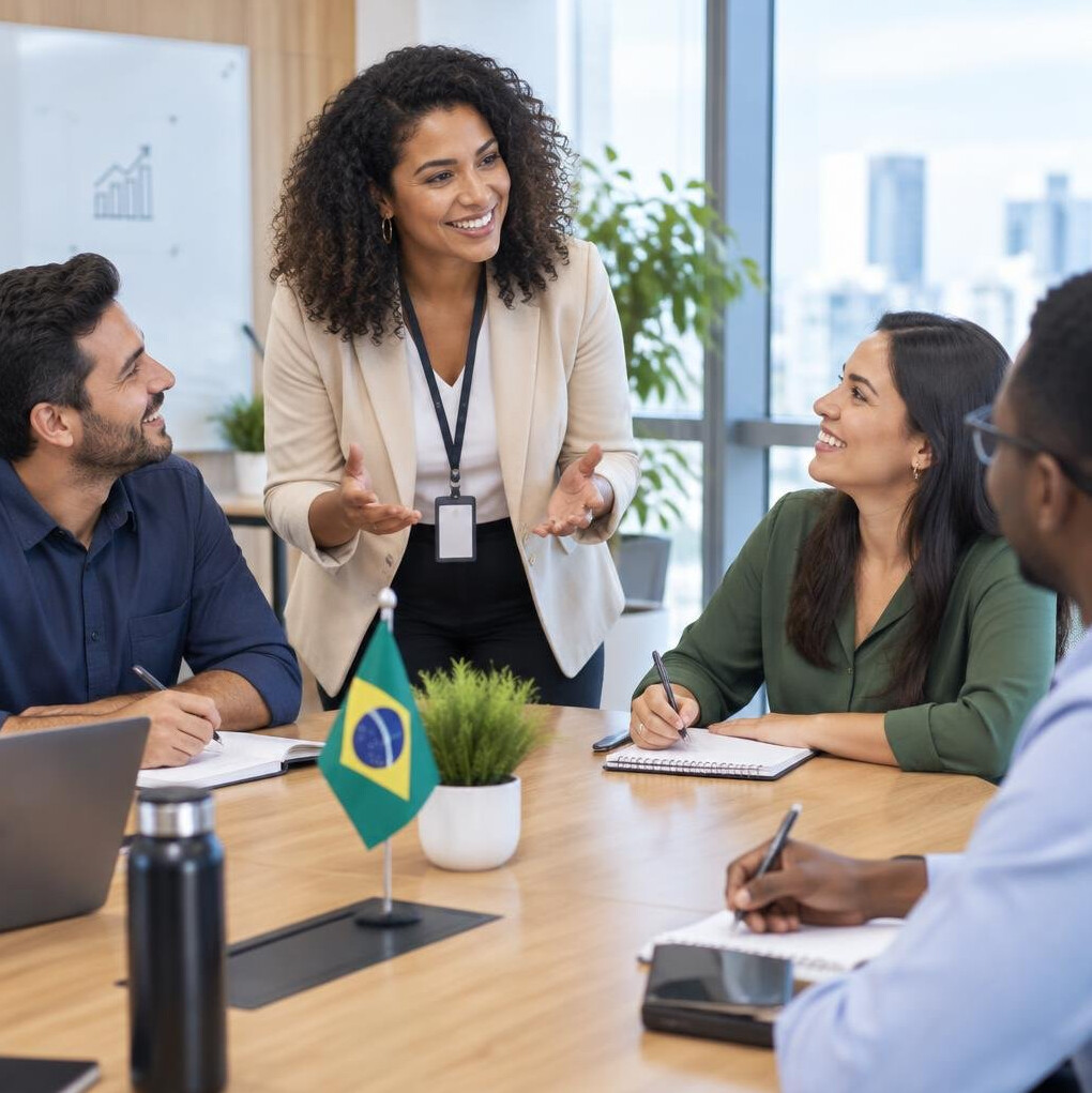 Business team in a meeting with a leader speaking